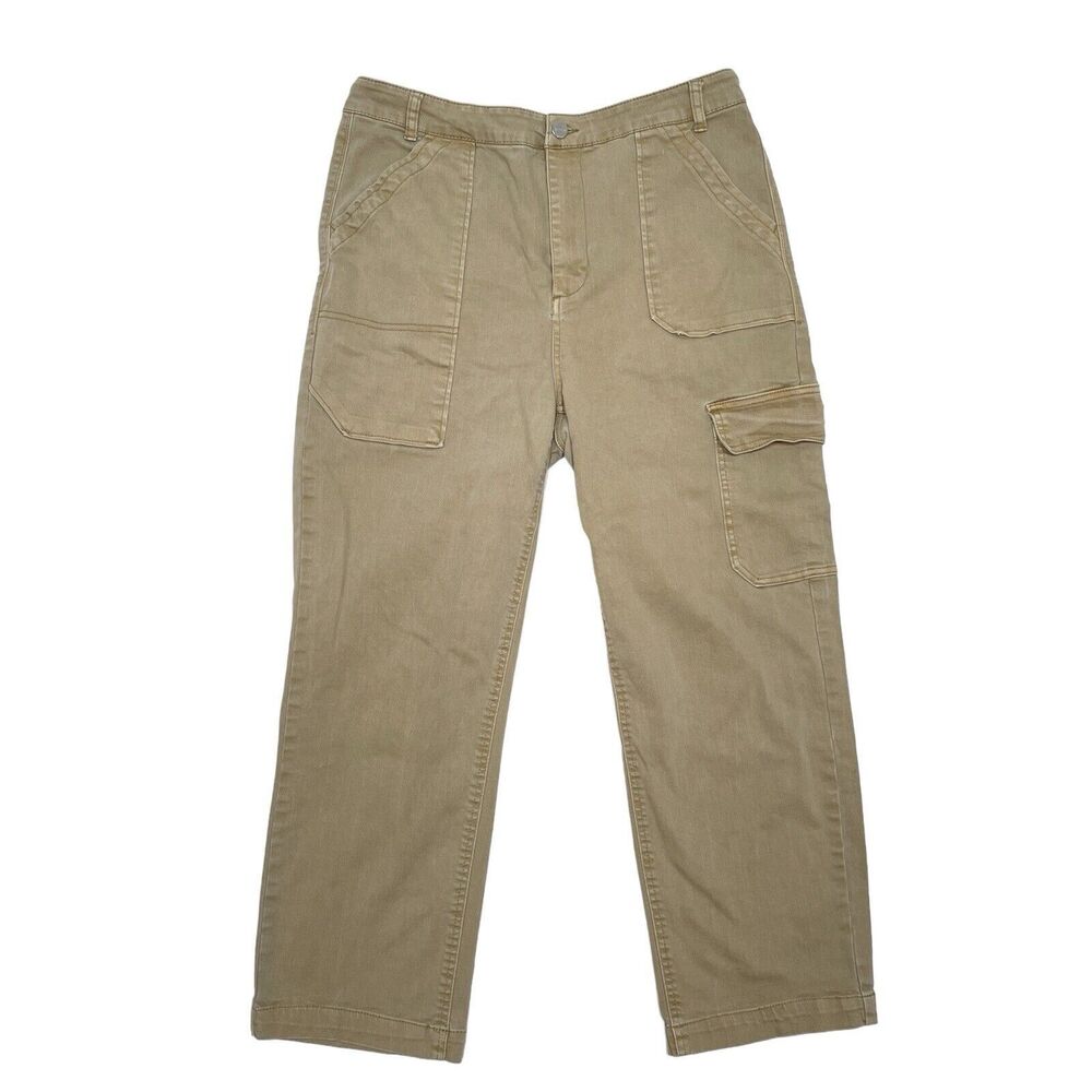 Risen Jeans Women’s Size 32 Tan Cargo Straight Leg High Rise Stretch Utility